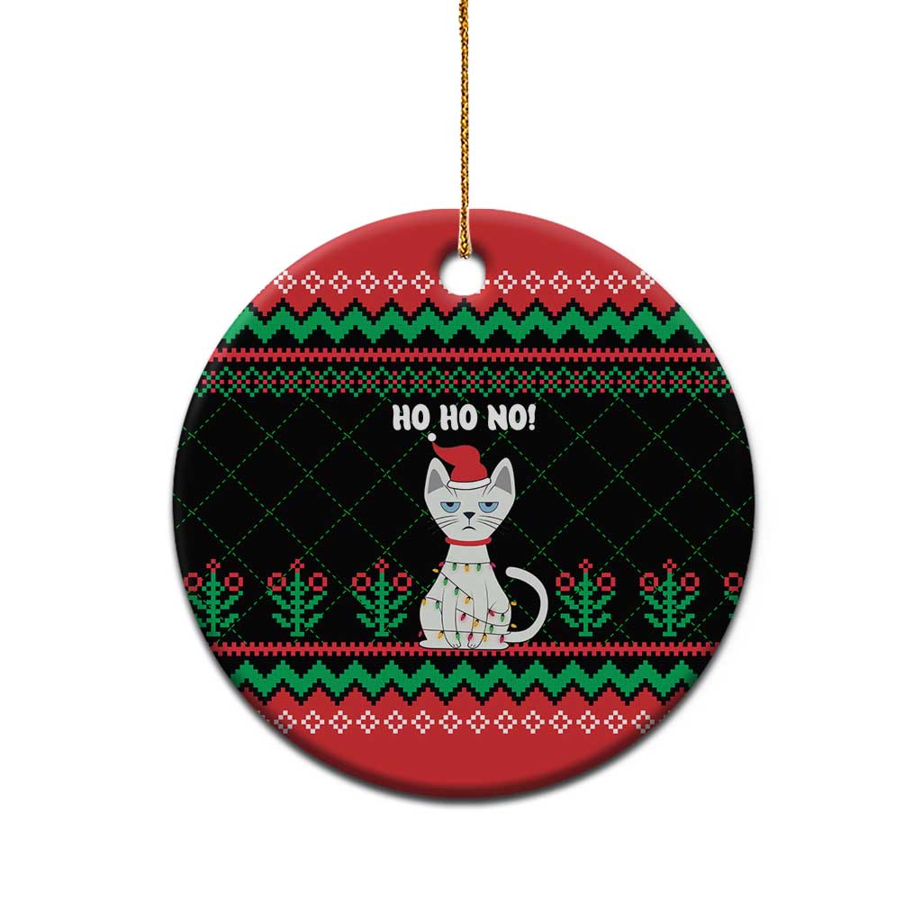 Christmas Cat Ceramic Ornament with Grumpy Cat in Santa Hat Holiday Lights - Wonder Print Shop