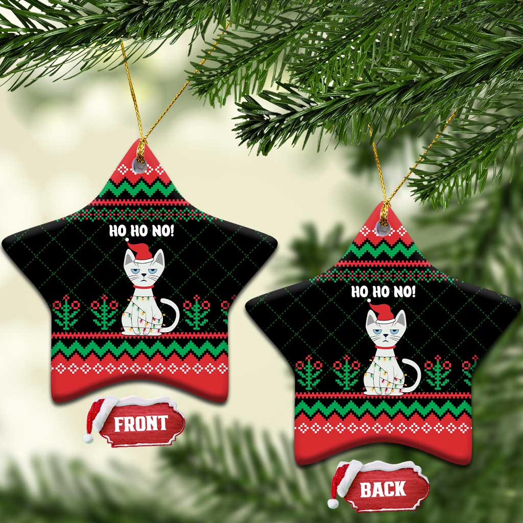 Christmas Cat Ceramic Ornament with Grumpy Cat in Santa Hat Holiday Lights - Wonder Print Shop