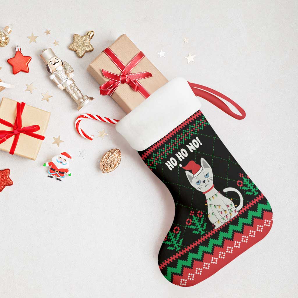 Christmas Cat Christmas Stocking with Grumpy Cat in Santa Hat Holiday Lights - Wonder Print Shop
