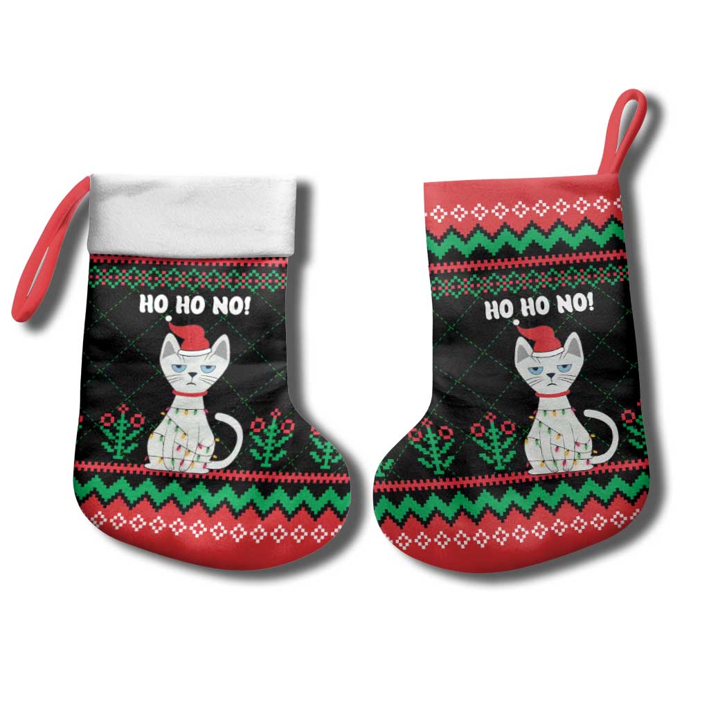 Christmas Cat Christmas Stocking with Grumpy Cat in Santa Hat Holiday Lights - Wonder Print Shop