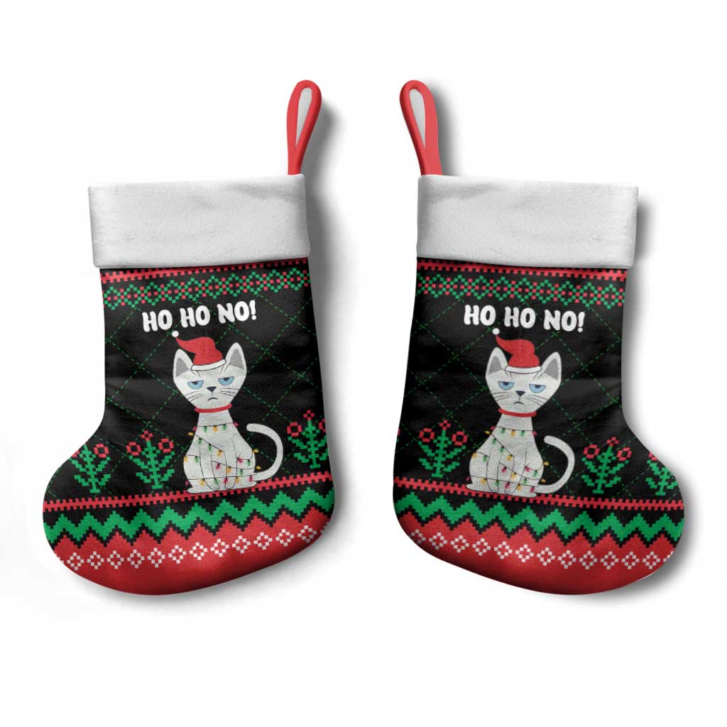 Christmas Cat Christmas Stocking with Grumpy Cat in Santa Hat Holiday Lights - Wonder Print Shop