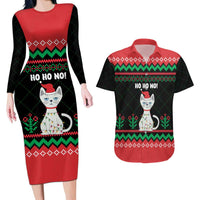 Christmas Cat Couples Matching Long Sleeve Bodycon Dress and Hawaiian Shirt with Grumpy Cat in Santa Hat Holiday Lights - Wonder Print Shop