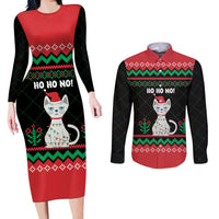Christmas Cat Couples Matching Long Sleeve Bodycon Dress and Long Sleeve Button Shirt with Grumpy Cat in Santa Hat Holiday Lights - Wonder Print Shop