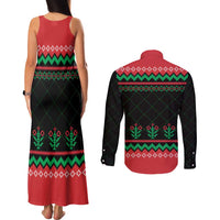 Christmas Cat Couples Matching Tank Maxi Dress and Long Sleeve Button Shirt with Grumpy Cat in Santa Hat Holiday Lights - Wonder Print Shop