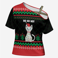 Christmas Cat Cross Shoulder Shirt with Grumpy Cat in Santa Hat Holiday Lights - Wonder Print Shop