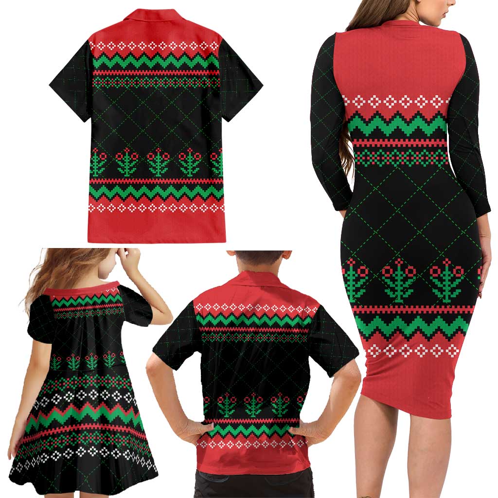 Christmas Cat Family Matching Long Sleeve Bodycon Dress and Hawaiian Shirt with Grumpy Cat in Santa Hat Holiday Lights - Wonder Print Shop