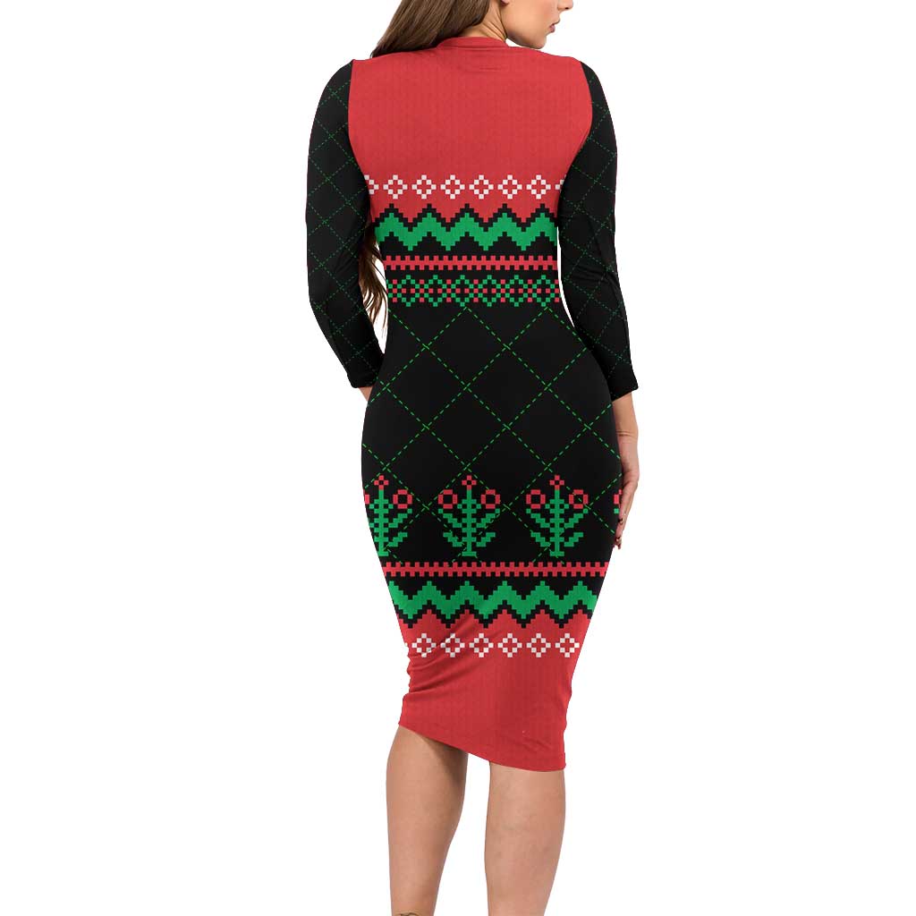 Christmas Cat Family Matching Long Sleeve Bodycon Dress and Hawaiian Shirt with Grumpy Cat in Santa Hat Holiday Lights - Wonder Print Shop