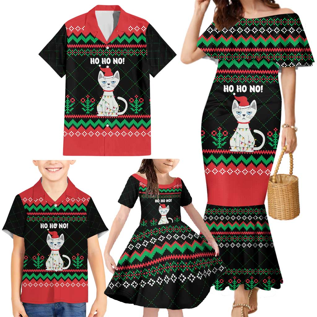 Christmas Cat Family Matching Mermaid Dress and Hawaiian Shirt with Grumpy Cat in Santa Hat Holiday Lights - Wonder Print Shop