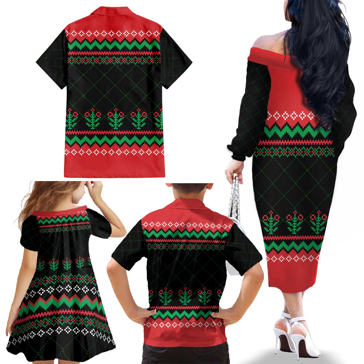 Christmas Cat Family Matching Off The Shoulder Long Sleeve Dress and Hawaiian Shirt with Grumpy Cat in Santa Hat Holiday Lights - Wonder Print Shop