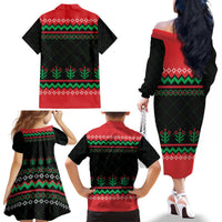 Christmas Cat Family Matching Off The Shoulder Long Sleeve Dress and Hawaiian Shirt with Grumpy Cat in Santa Hat Holiday Lights - Wonder Print Shop