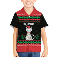 Christmas Cat Family Matching Off The Shoulder Long Sleeve Dress and Hawaiian Shirt with Grumpy Cat in Santa Hat Holiday Lights - Wonder Print Shop