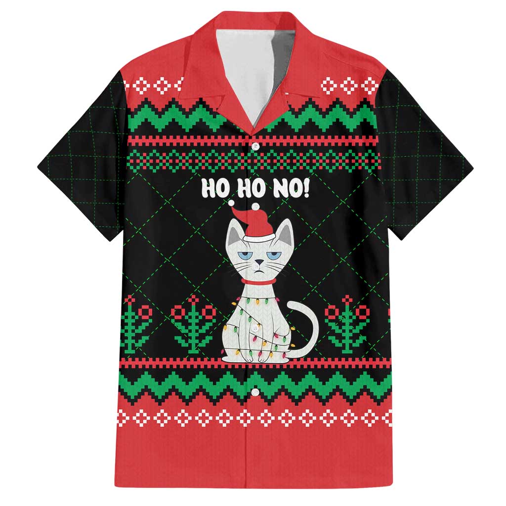 Christmas Cat Family Matching Off Shoulder Maxi Dress and Hawaiian Shirt with Grumpy Cat in Santa Hat Holiday Lights - Wonder Print Shop