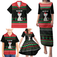 Christmas Cat Family Matching Puletasi and Hawaiian Shirt with Grumpy Cat in Santa Hat Holiday Lights - Wonder Print Shop
