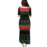 Christmas Cat Family Matching Puletasi and Hawaiian Shirt with Grumpy Cat in Santa Hat Holiday Lights - Wonder Print Shop