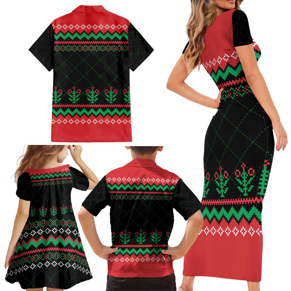 Christmas Cat Family Matching Short Sleeve Bodycon Dress and Hawaiian Shirt with Grumpy Cat in Santa Hat Holiday Lights - Wonder Print Shop