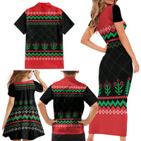 Christmas Cat Family Matching Short Sleeve Bodycon Dress and Hawaiian Shirt with Grumpy Cat in Santa Hat Holiday Lights - Wonder Print Shop