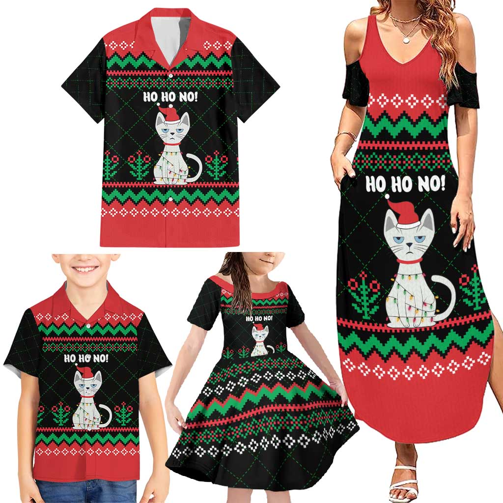 Christmas Cat Family Matching Summer Maxi Dress and Hawaiian Shirt with Grumpy Cat in Santa Hat Holiday Lights - Wonder Print Shop