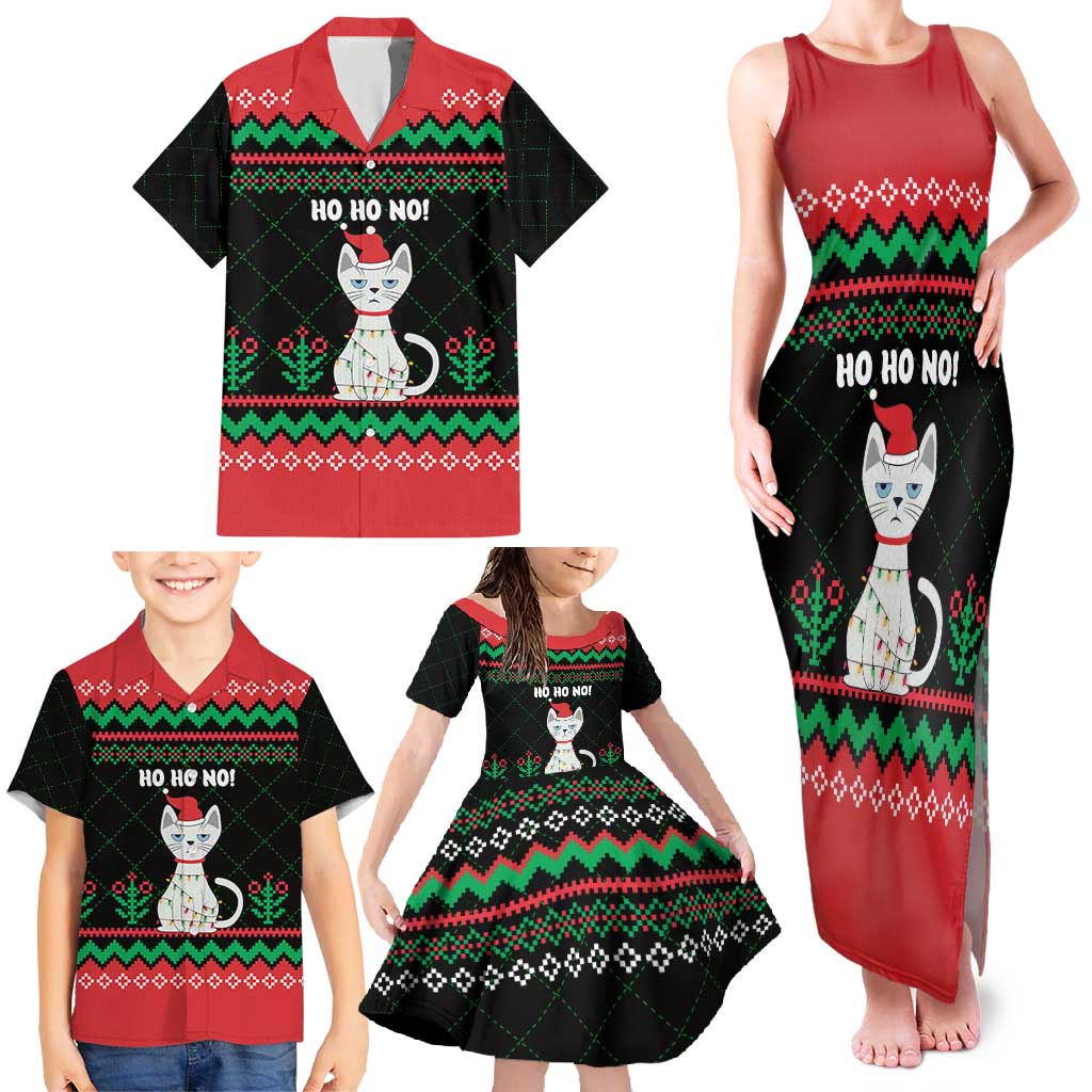 Christmas Cat Family Matching Tank Maxi Dress and Hawaiian Shirt with Grumpy Cat in Santa Hat Holiday Lights - Wonder Print Shop