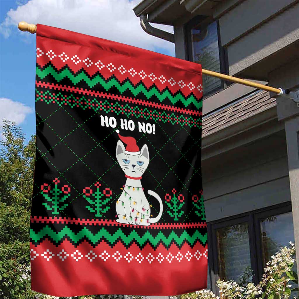 Christmas Cat Garden Flag with Grumpy Cat in Santa Hat Holiday Lights - Wonder Print Shop