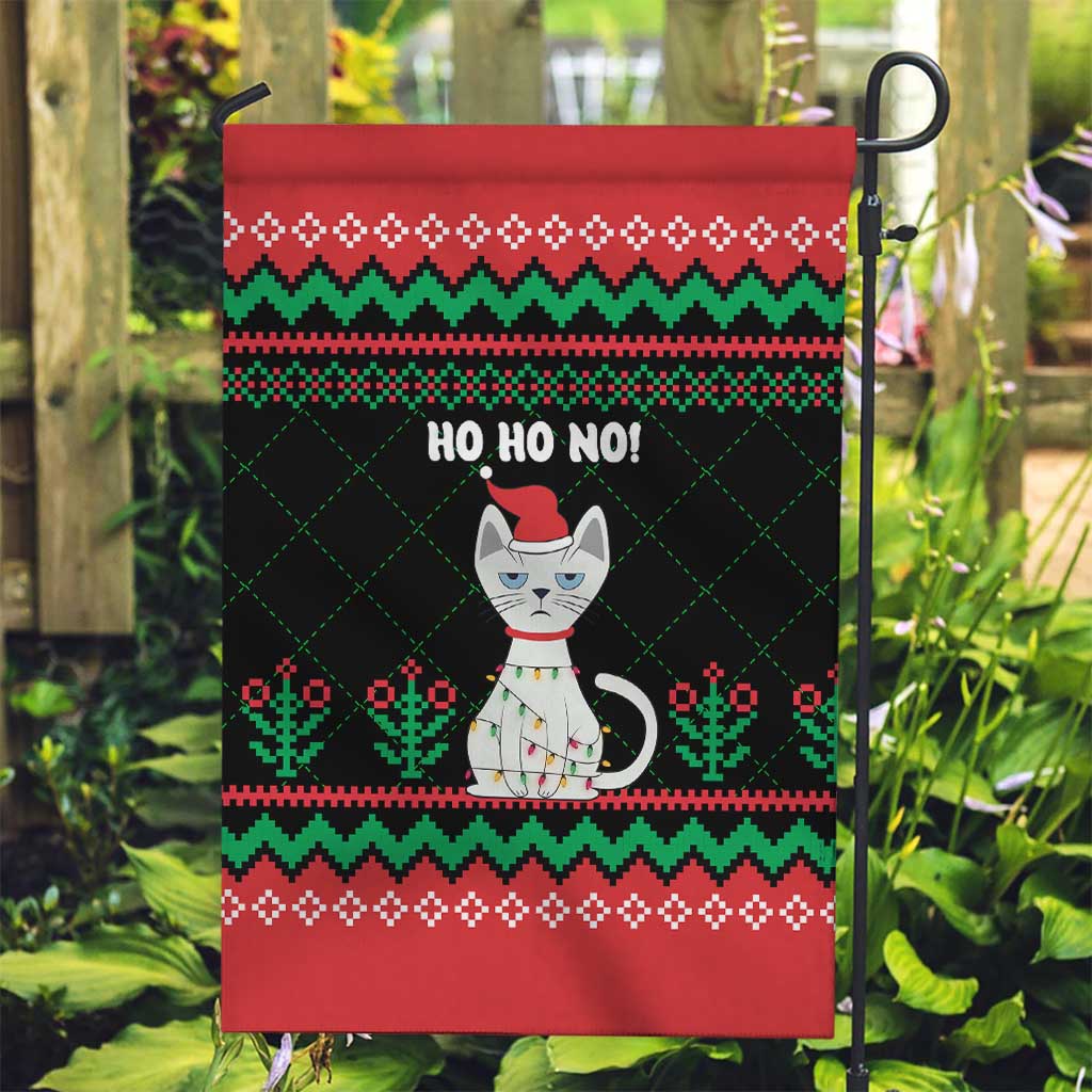 Christmas Cat Garden Flag with Grumpy Cat in Santa Hat Holiday Lights - Wonder Print Shop