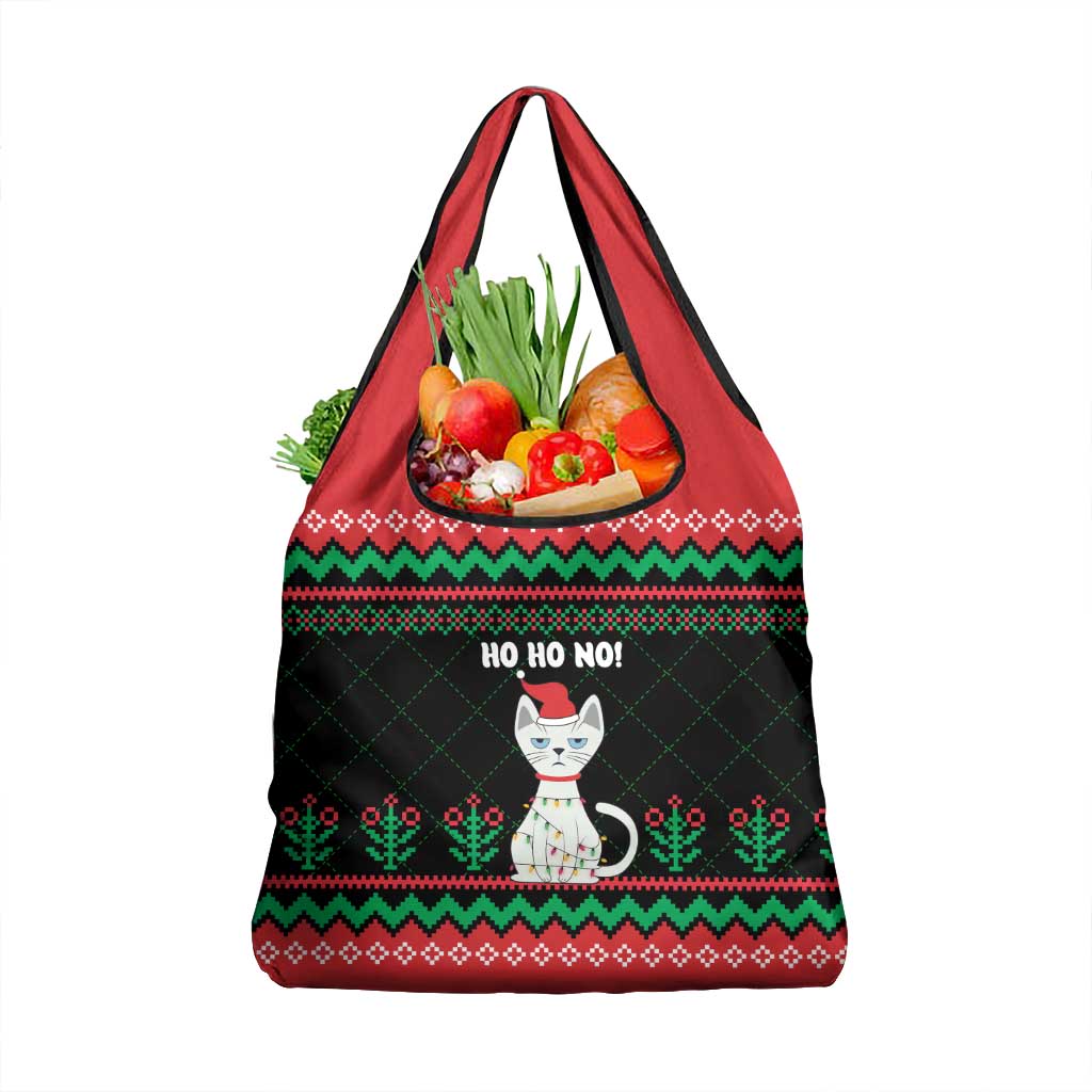 Christmas Cat Grocery Bag with Grumpy Cat in Santa Hat Holiday Lights - Wonder Print Shop