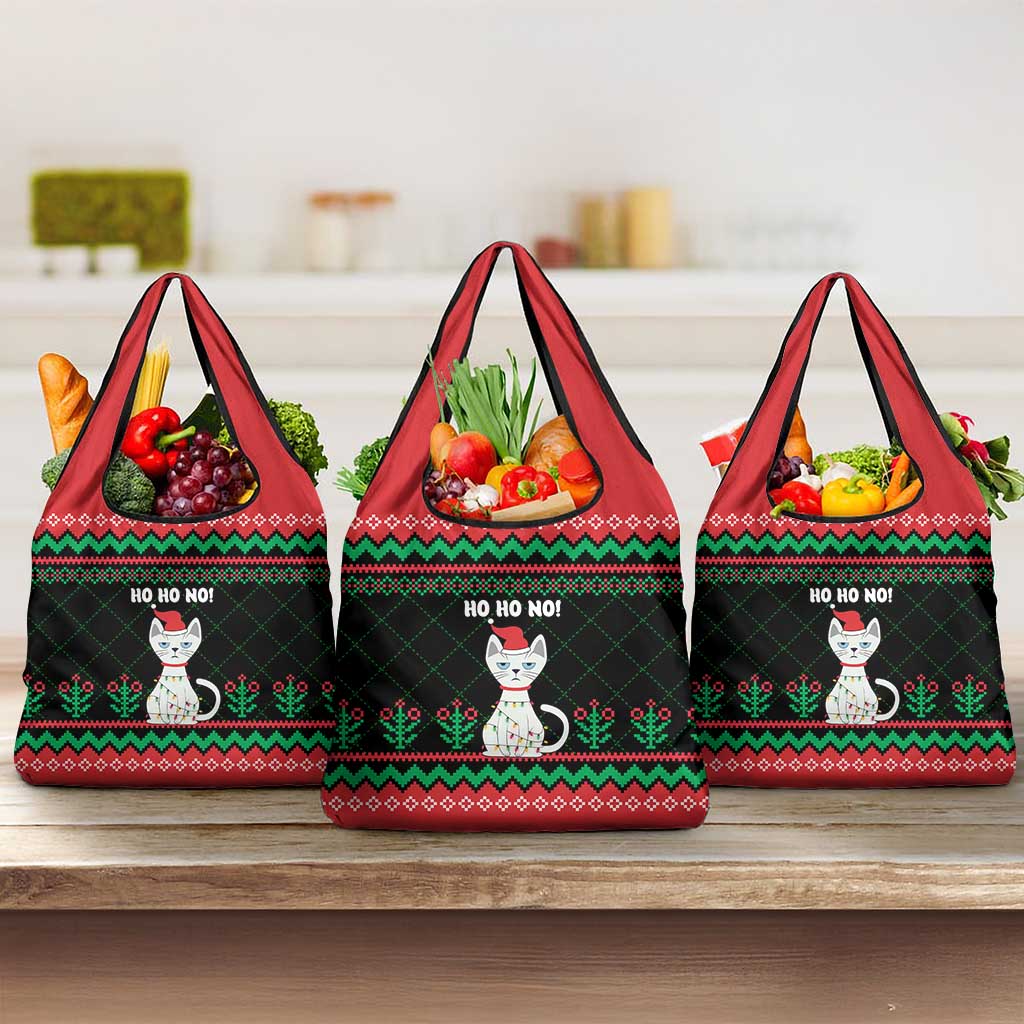Christmas Cat Grocery Bag with Grumpy Cat in Santa Hat Holiday Lights - Wonder Print Shop