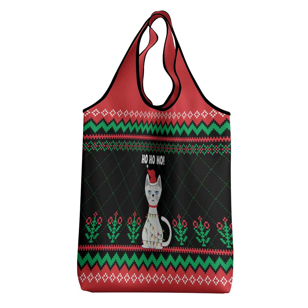 Christmas Cat Grocery Bag with Grumpy Cat in Santa Hat Holiday Lights - Wonder Print Shop