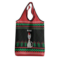 Christmas Cat Grocery Bag with Grumpy Cat in Santa Hat Holiday Lights - Wonder Print Shop