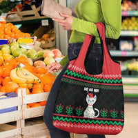 Christmas Cat Grocery Bag with Grumpy Cat in Santa Hat Holiday Lights - Wonder Print Shop
