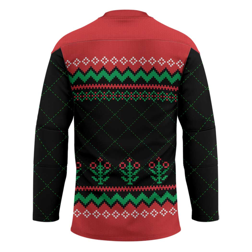 Christmas Cat Hockey Jersey with Grumpy Cat in Santa Hat Holiday Lights - Wonder Print Shop