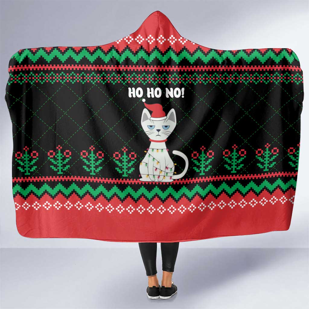 Christmas Cat Hooded Blanket with Grumpy Cat in Santa Hat Holiday Lights - Wonder Print Shop