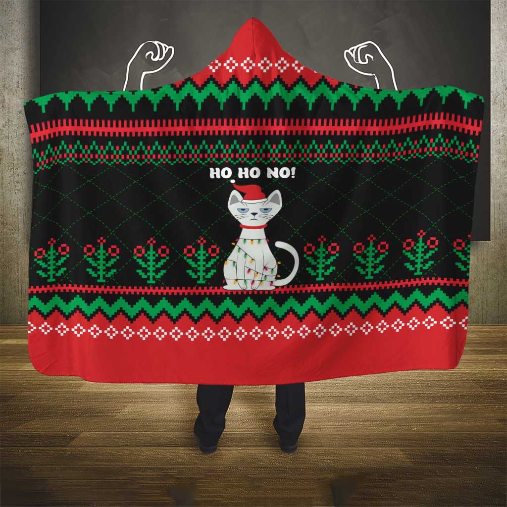 Christmas Cat Hooded Blanket with Grumpy Cat in Santa Hat Holiday Lights - Wonder Print Shop