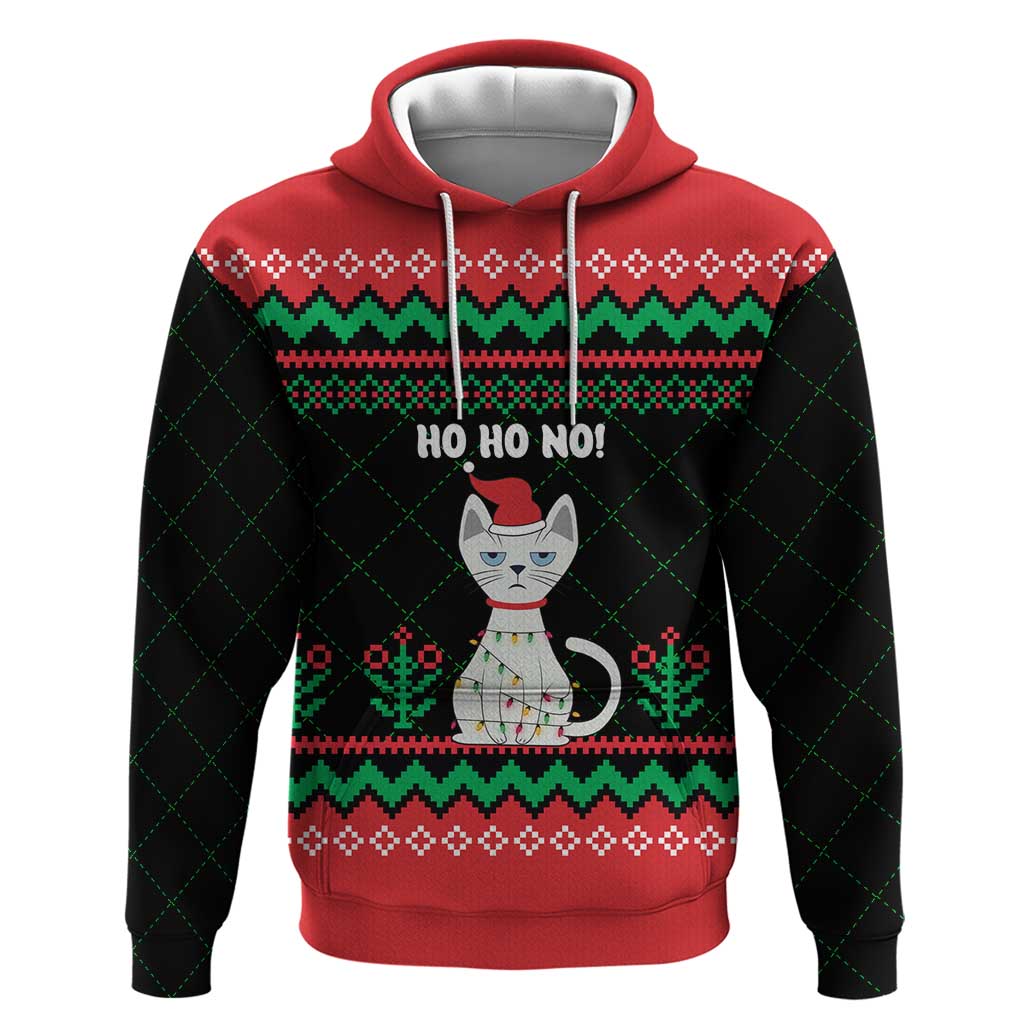 Christmas Cat Hoodie with Grumpy Cat in Santa Hat Holiday Lights - Wonder Print Shop