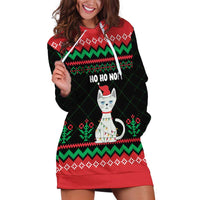 Christmas Cat Hoodie Dress with Grumpy Cat in Santa Hat Holiday Lights - Wonder Print Shop