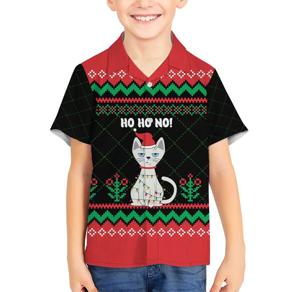 Christmas Cat Kid Hawaiian Shirt with Grumpy Cat in Santa Hat Holiday Lights - Wonder Print Shop