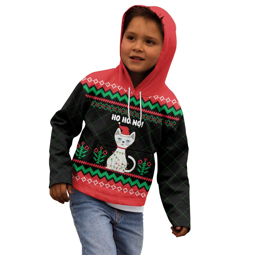 Christmas Cat Kid Hoodie with Grumpy Cat in Santa Hat Holiday Lights - Wonder Print Shop