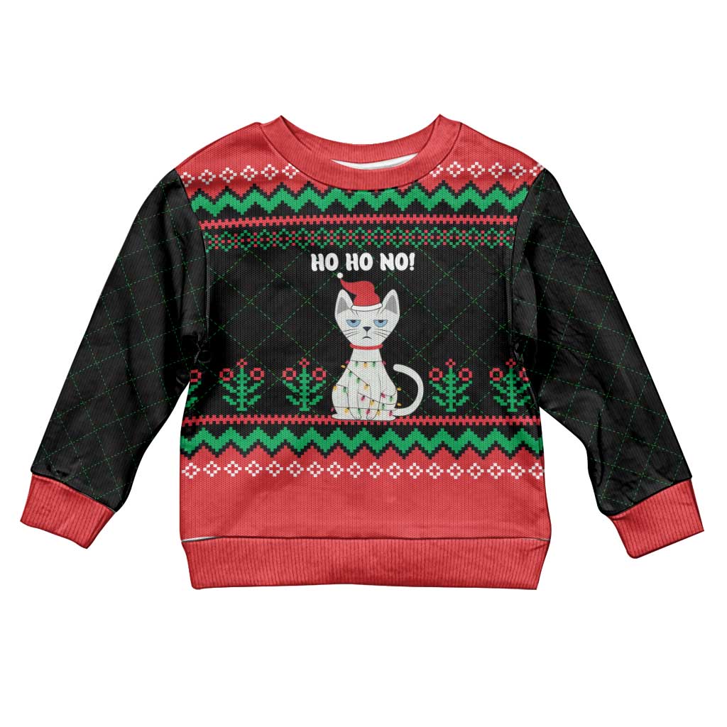 Christmas Cat Kid Ugly Christmas Sweater with Grumpy Cat in Santa Hat Holiday Lights - Wonder Print Shop