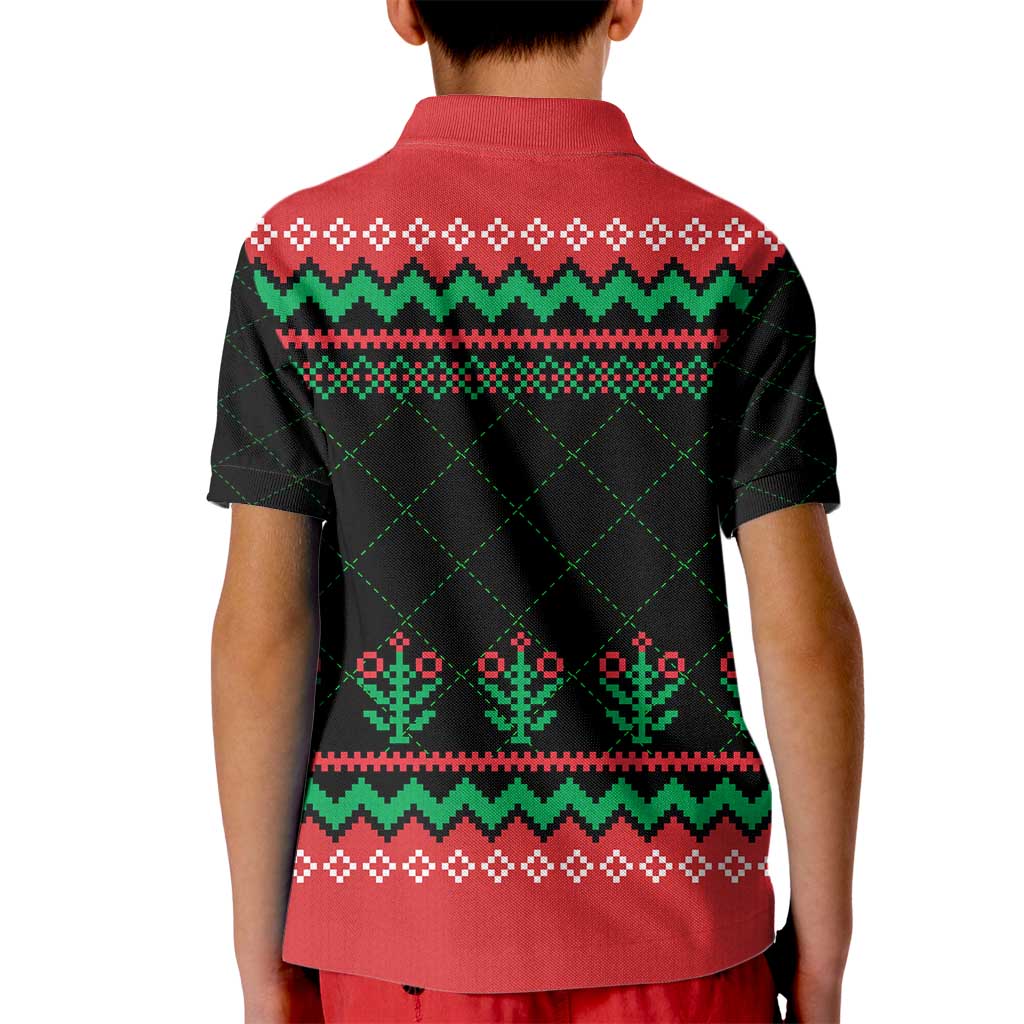 Christmas Cat Kid Polo Shirt with Grumpy Cat in Santa Hat Holiday Lights - Wonder Print Shop