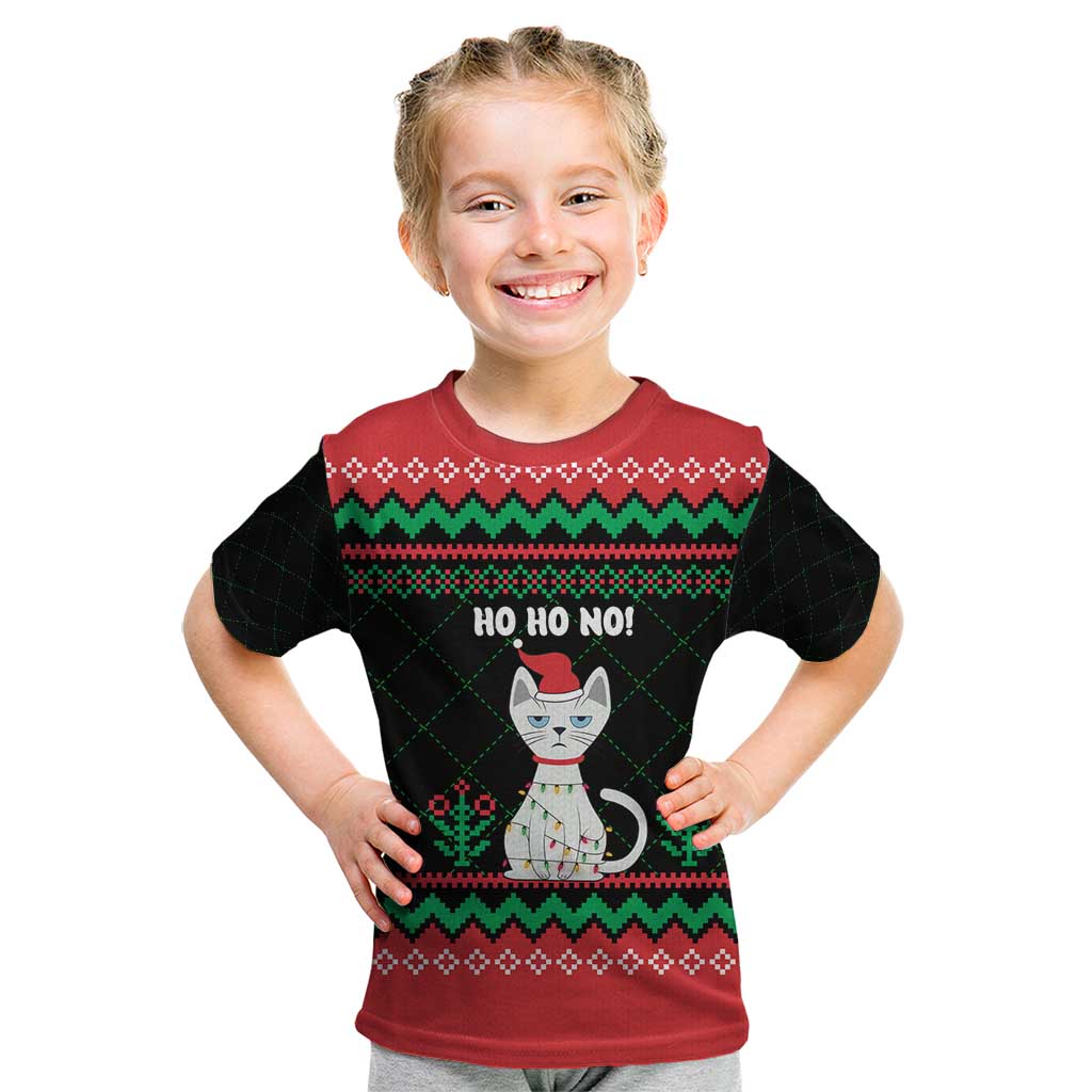 Christmas Cat Kid T Shirt with Grumpy Cat in Santa Hat Holiday Lights - Wonder Print Shop