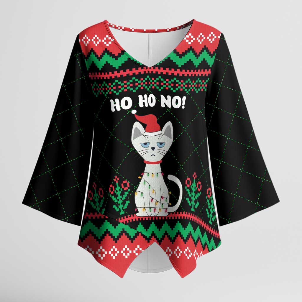 Christmas Cat Kimono Sleeve Blouse with Grumpy Cat in Santa Hat Holiday Lights - Wonder Print Shop