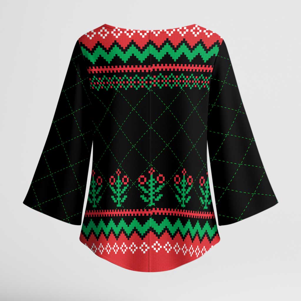 Christmas Cat Kimono Sleeve Blouse with Grumpy Cat in Santa Hat Holiday Lights - Wonder Print Shop