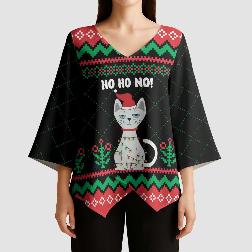 Christmas Cat Kimono Sleeve Blouse with Grumpy Cat in Santa Hat Holiday Lights - Wonder Print Shop