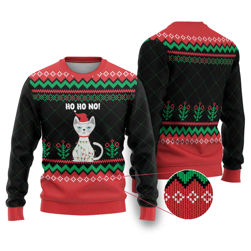 Christmas Cat Ugly Christmas Sweater with Grumpy Cat in Santa Hat Holiday Lights - Wonder Print Shop