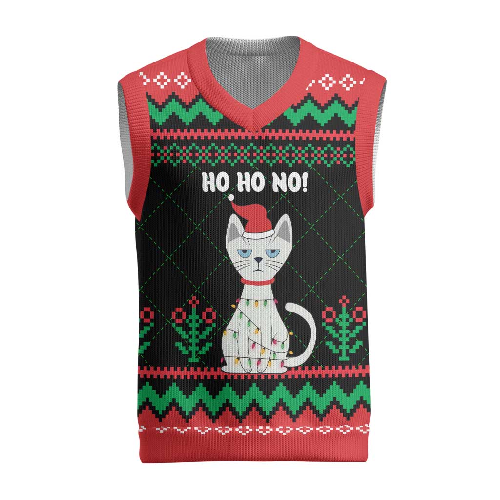 Christmas Cat Christmas Knitted V-Neck Vest with Grumpy Cat in Santa Hat Holiday Lights - Wonder Print Shop