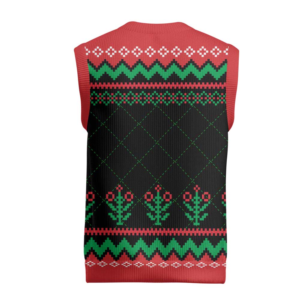 Christmas Cat Christmas Knitted V-Neck Vest with Grumpy Cat in Santa Hat Holiday Lights - Wonder Print Shop