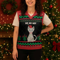 Christmas Cat Christmas Knitted V-Neck Vest with Grumpy Cat in Santa Hat Holiday Lights - Wonder Print Shop