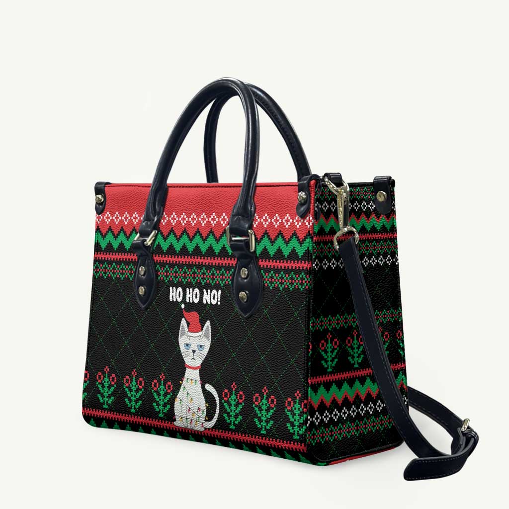 Christmas Cat Leather Bag with Grumpy Cat in Santa Hat Holiday Lights - Wonder Print Shop