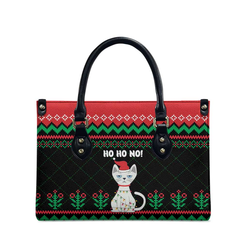 Christmas Cat Leather Bag with Grumpy Cat in Santa Hat Holiday Lights - Wonder Print Shop