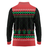 Christmas Cat Long Sleeve Polo Shirt with Grumpy Cat in Santa Hat Holiday Lights - Wonder Print Shop