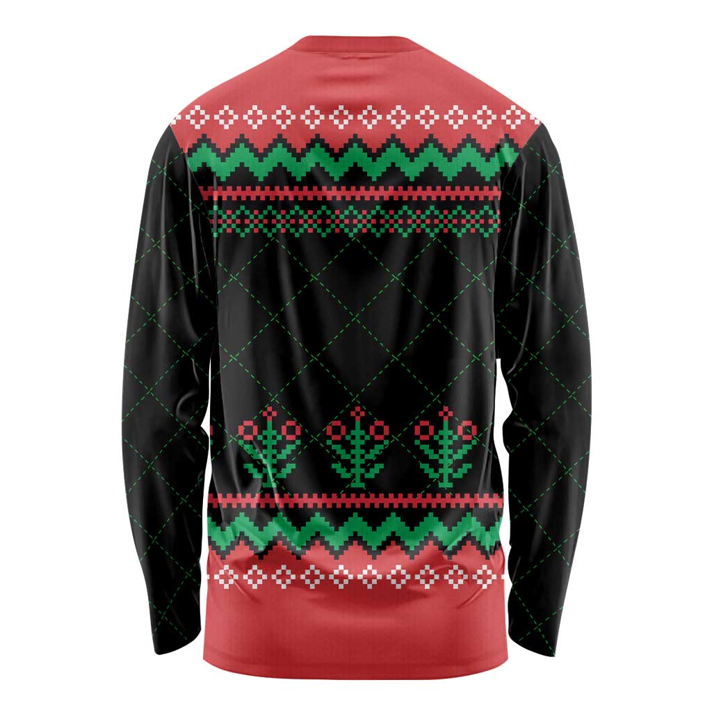 Christmas Cat Long Sleeve Shirt with Grumpy Cat in Santa Hat Holiday Lights - Wonder Print Shop